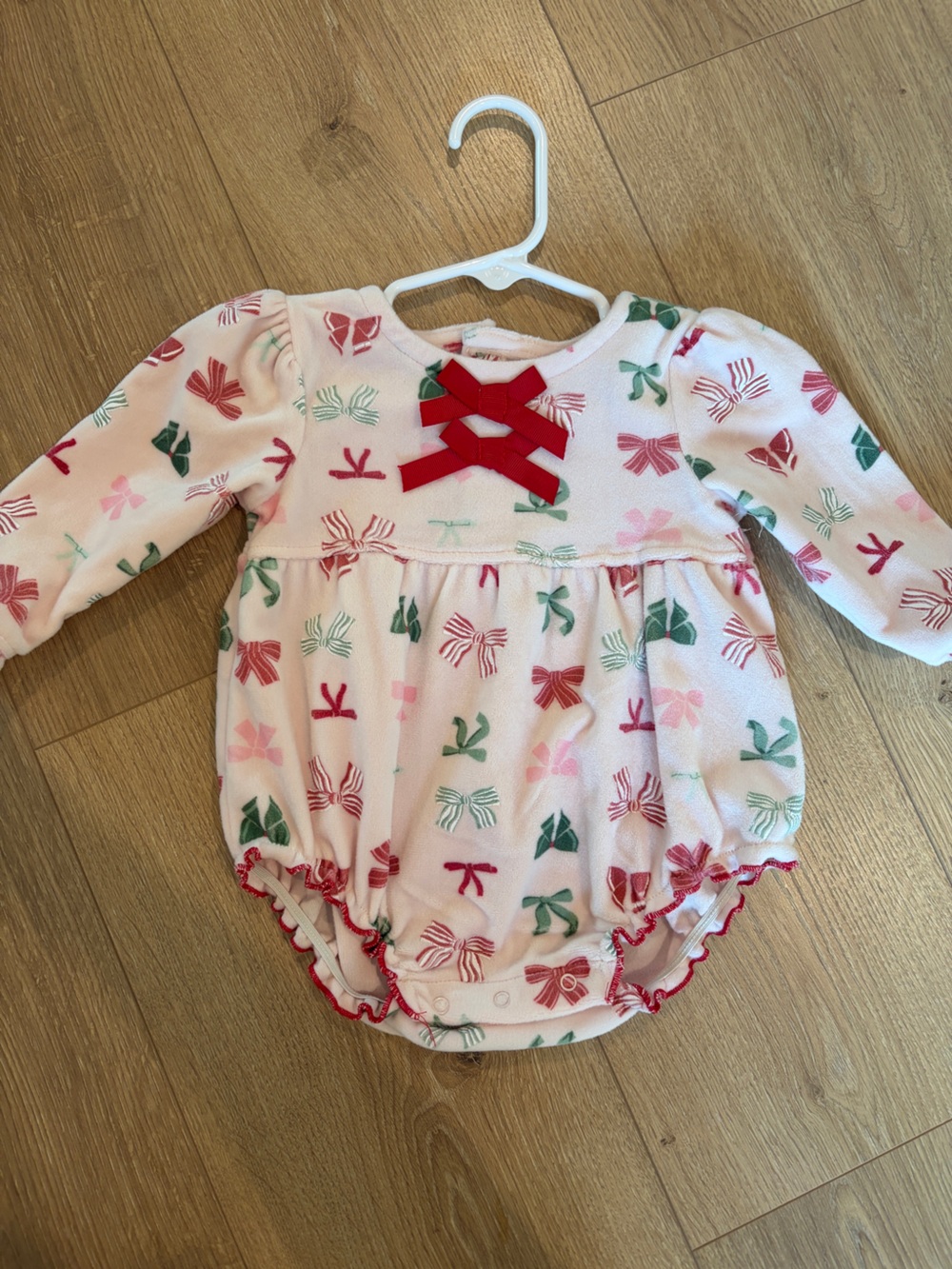 Pink Bow Print Baby Dress with Red Accent